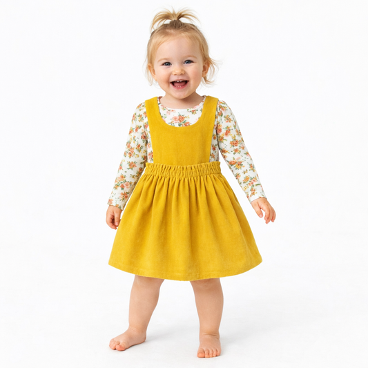 Tahari Corduroy Pinafore Dress with Floral Top