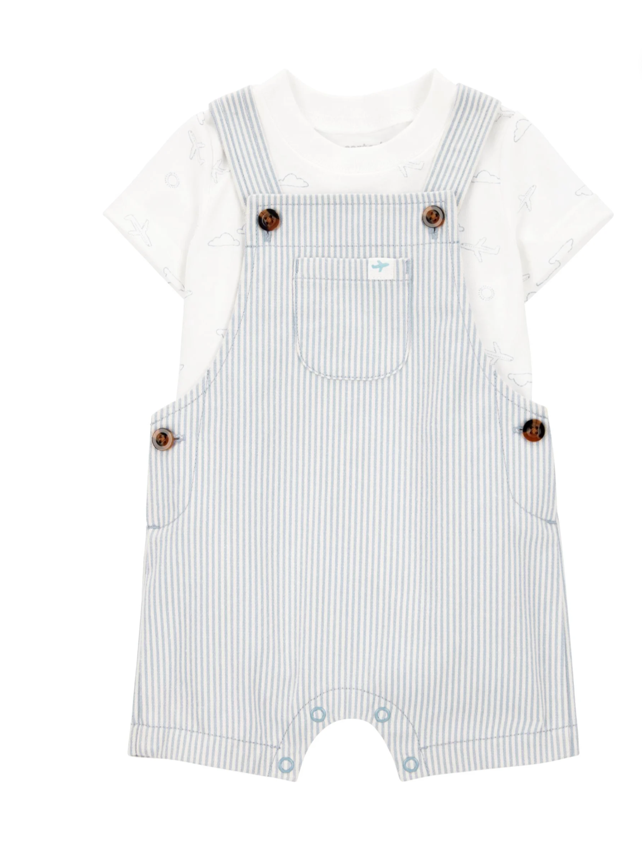 Carter's Baby Boy Blue Stripe Shortall Romper Set 6-9M