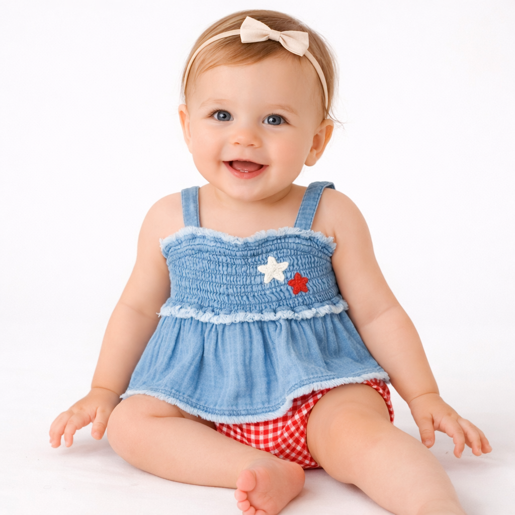 Baby Girls' Star Patch Denim Top & Bottom Set - Cat & Jack™ Blue 6-9M