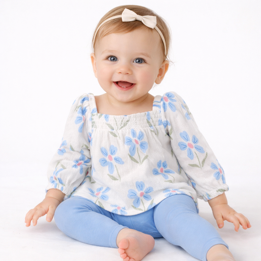 Carter's Just One You Baby Girls' Floral Printed Solid Top & Pants Set - Blue 9M