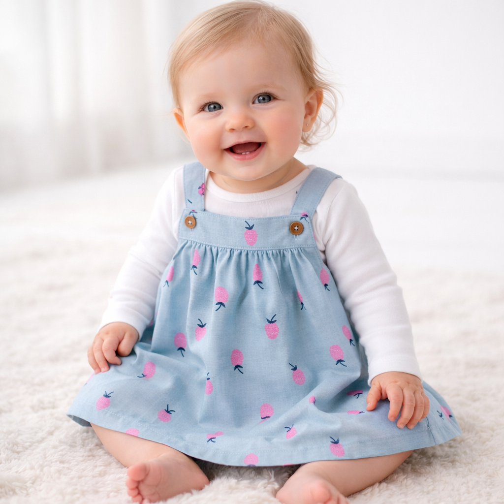 Carter's Just One You® Baby Girls' Strawberry Undershirt & Bottom Set - Blue Newborn: Cotton Bodysuit & Skirtall