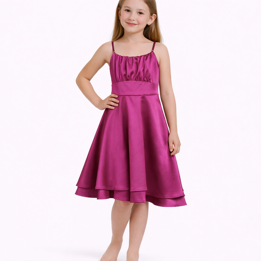 Emerald Sundae Big Girls Emma Party with Double Skirt Detail Dress - Berry Jam