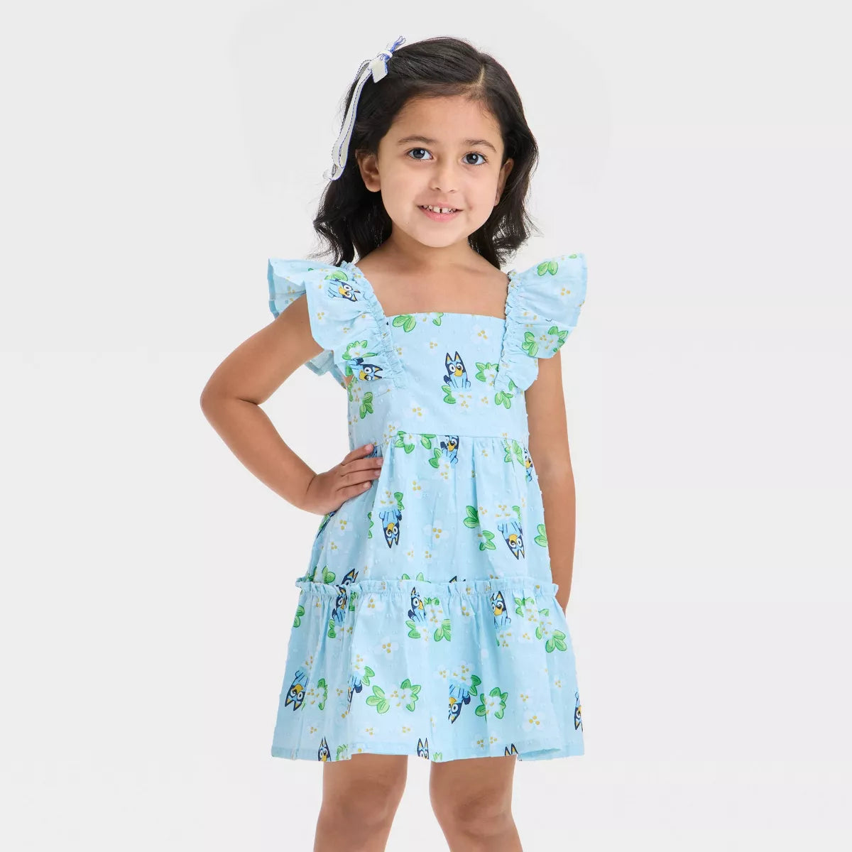 Bluey Floral Ruffle Sleeve Dress for Girls