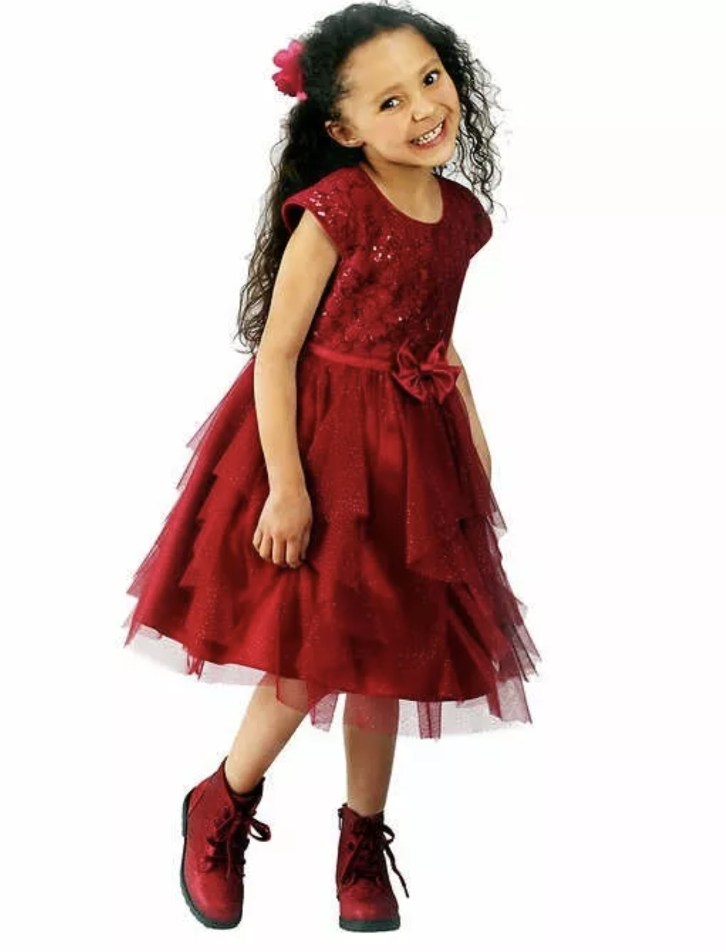 Elegant Red Girl's Dress with Bow