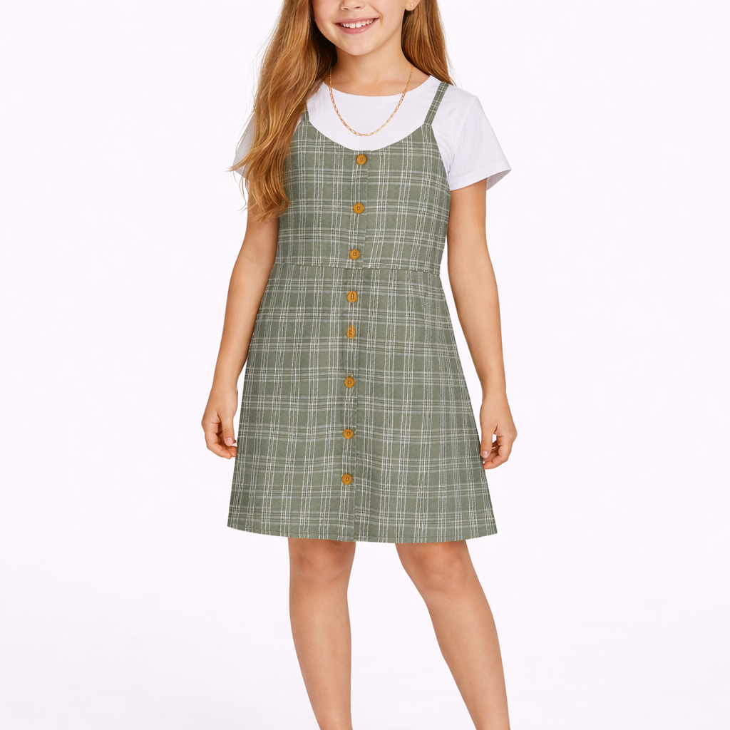 Rare Editions Big Girls Jumper, Short Sleeve Tee and Necklace Set - Sage