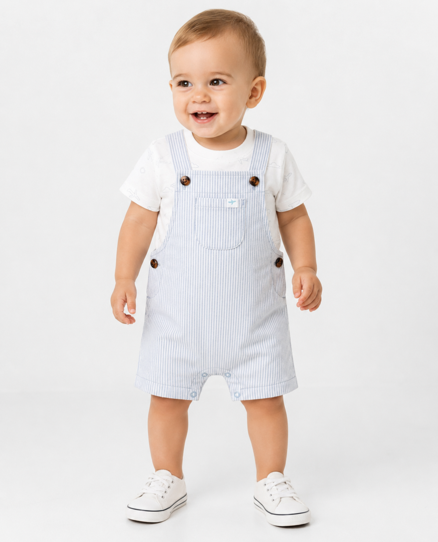 Carter's Baby Boy Blue Stripe Shortall Romper Set 6-9M