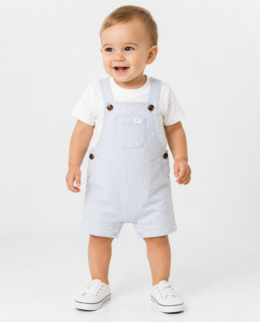 Carter's Baby Boy Blue Stripe Shortall Romper Set 6-9M