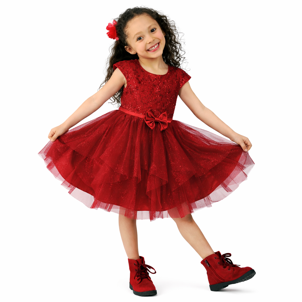 Jona Michelle Red Girl's Dress with Bow
