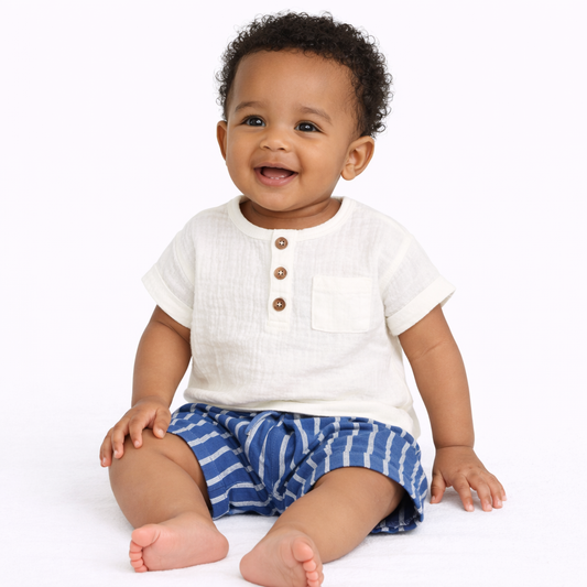 Baby Striped Henley Top & Bottom Set - Cat & Jack™ Blue/White