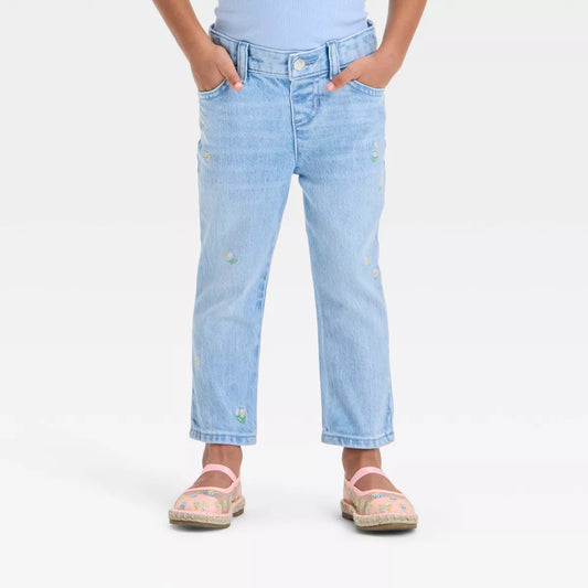 Toddler Girls' Embroidered Pants  Cat & Jack Light Wash