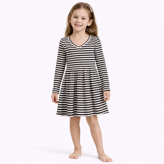 Epic Threads Little & Big Girls Long-Sleeve Chill Striped Dress - Deep Black