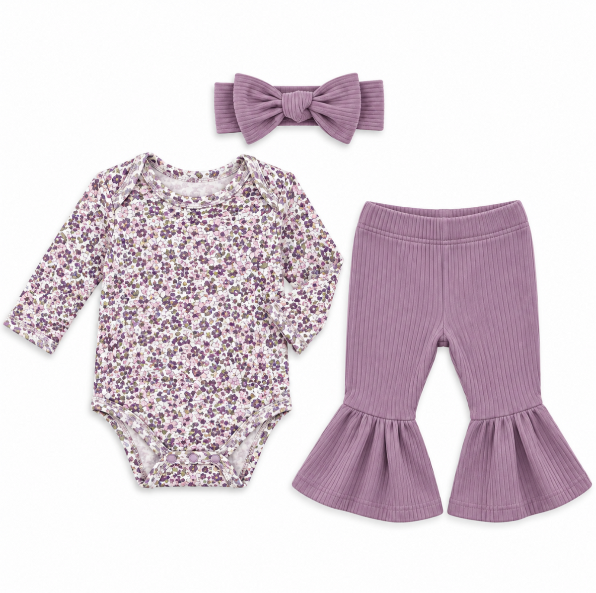 Baby essentials baby girl Floral Top and Bell Bottom Set 3pc 6M