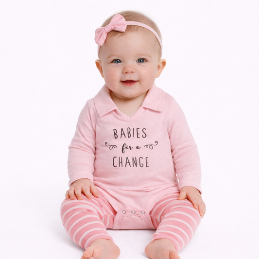 Hanes Ultimate Baby Knit Pant and Long Sleeve Polo Bodysuit 2-Piece Set Pink Stripe Fun 0-6M Girl