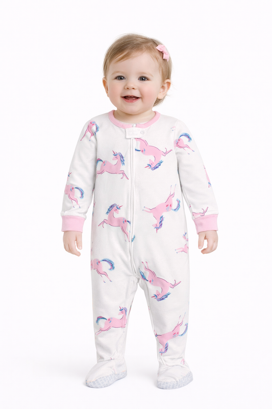 Carter's Baby Girls 1-Piece Unicorn Footed Pajama - White/Pink