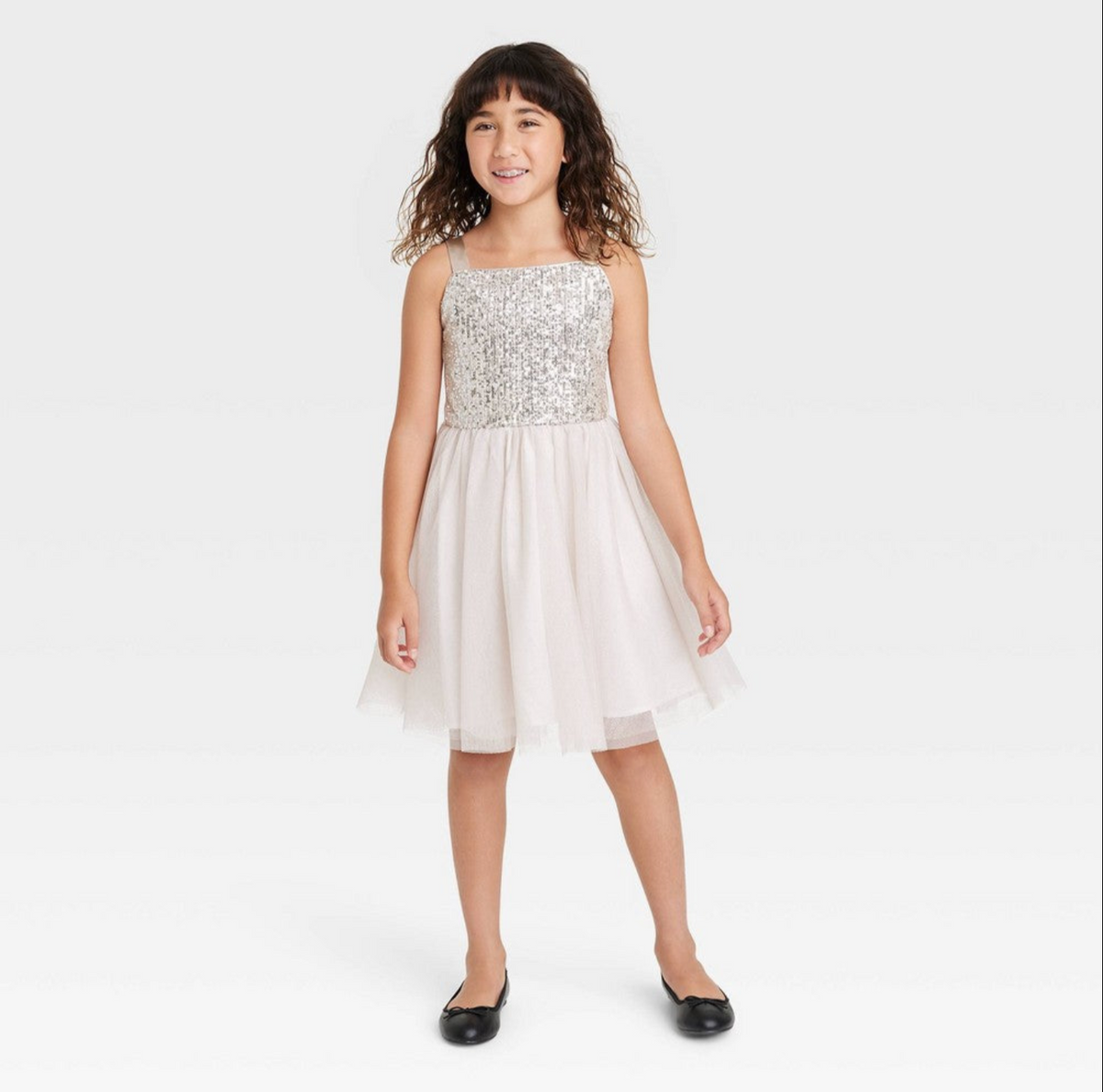 Cat & Jack  Sequin Dress for Girls, Size S Ivory Beige