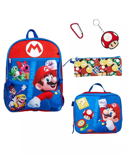 Super Mario Boy's 5 Pc Backpack Set - Red