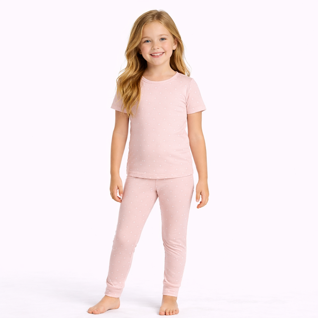 Toddler Girls' 2pc Hearts Smooth Jersey Snug Fit Pajama Set - Cloud Island Pink 5T: Recycled Polyester, Short Sleeve, Ankle Length